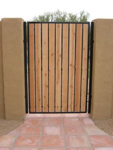 Phoenix Arizona Sunset, Wooden Gate Designs, Backyard Gates, Yard Gate, Pool Gate, Wooden Gate, Side Gates, Masonry Work, Side Yards