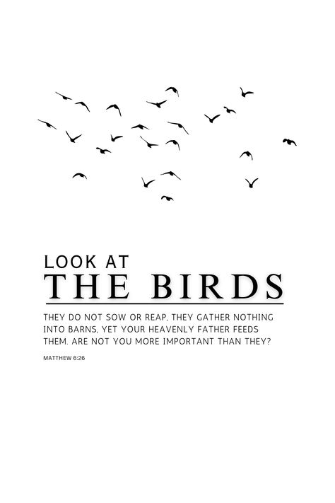 Look At The Birds Bible Verse, Christian Art Ideas, Simple Christian Art, Paradox Tattoo, Nursery Farmhouse, Matthew 6 26, Bible Wallpaper, Bible Artwork, Biblical Wisdom