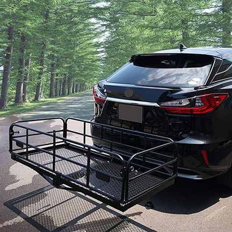 Amazon.com: OKLEAD 400 Lbs Heavy Duty Hitch Mount Cargo Carrier 60" x 24" x 14.4" Folding Cargo Rack Rear Luggage Basket Fits 2" Receiver for Car SUV Camping Traveling: Automotive Hilux Ln106, Camp Van, Hitch Mounted Cargo Carrier, Hitch Cargo Carrier, Suv Camping, Trailer Jacks, Trailer Hitch Accessories, Best Trailers, Tiny House Trailer