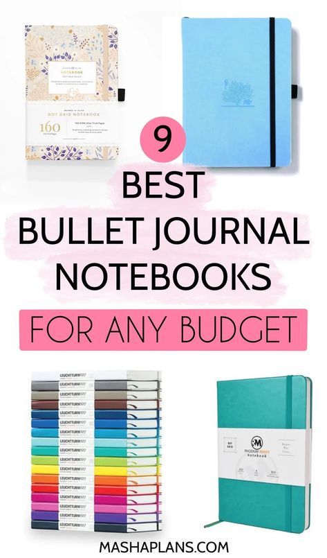 Don't know what notebook to get for you new Bullet Journal? Check this list of 9 amazing Bullet Journal notebooks for any budget. Pick your perfect journals to create beautiful Bullet Journal spreads based on criteria like: page number, paper quality, pre-made pages and more. Find the perfect match among all the brands stationery market offers right now and start your Bullet Journal today. #mashaplans #bulletjournal #bujo #stationery #stationeryaddict #notebook Best Bullet Journal Supplies, Best Notebooks For Journaling, Best Journals To Buy, Notebooks For Journaling, Best Bullet Journal Notebooks, Bargello Needlepoint, Bullet Journal How To Start A, Bullet Journal Notes, Journal Stuff