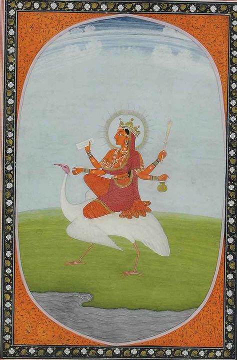 Indian Miniature, Ancient Indian Art, Tantra Art, India Painting, Saraswati Goddess, Ancient Paintings, Vedic Art, Indian Painting, Hinduism Art