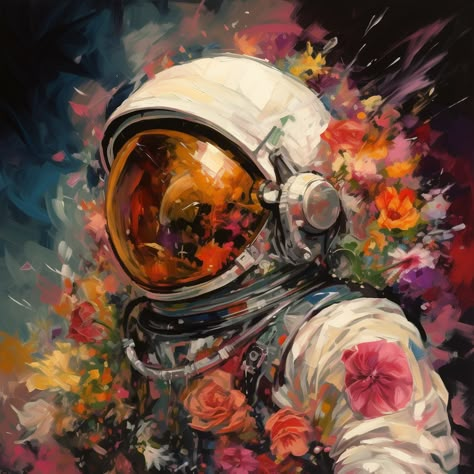 Astronaut Watercolor Painting, Universe Painting Ideas, Astronaut In Space Painting, Galaxy Art Painting Watercolor, Space Love Art, Space Gcse Art, Cool Space Paintings, Funky Space Art, Unique Portrait Art Creative