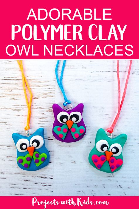 Craft For Older Kids, Owl Necklaces, Class Store, Polymer Clay Owl, Clay Projects For Kids, Diy Polymer Clay, Clay Owl, Clay Crafts For Kids, Arts And Crafts For Teens