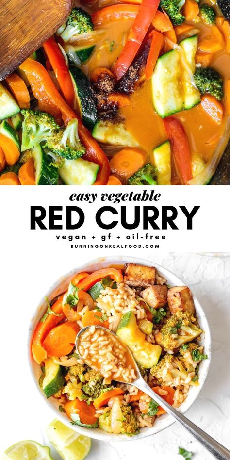 Easy Red Curry Recipe, Vegan Red Curry Recipe, Vegetable Red Curry, Red Curry Rice, Meals With Rice, Thai Red Curry Recipe, Thai Dinner, Red Curry Recipe, Vegetable Curry Recipes