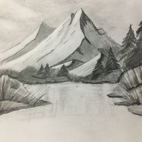 Landscape Drawings Mountain, Pencil Mountain Drawing, Mountain Sketch Pencil, Mountain View Drawing, Mountain Sketch Landscapes, Mountain Drawing Pencil, Mountain Pencil Drawing, Mountain Drawing Sketches, Drawing Landscapes