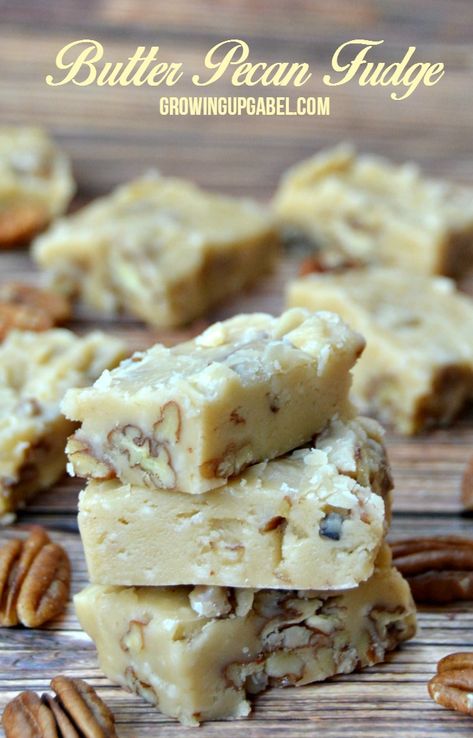 Microwave Candy, Butter Pecan Fudge, Butter Pecan Fudge Recipe, Cake Monkey, Gourmet Fudge, Pecan Fudge, Holiday Candies, Xmas Candy, Fudge Bars