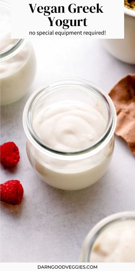 This Homemade Vegan Greek Yogurt recipe is the best! Thick and tangy yogurt that is made with only 4 simple ingredients including cashews, coconut milk, tapioca starch, and probiotics! This simple diy recipe ferments in a bowl on the counter without any special equipment. Vegan Greek Yogurt Recipe, Coconut Milk Tapioca, Vegan Yogurt Recipe, Homemade Coconut Yogurt, Greek Yogurt Recipe, Vegan Greek Yogurt, Probiotic Yogurt, Veggies Recipes, Vegan Greek