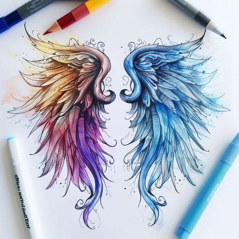 Step into a world of color with our Illuminated Wings tattoo kit. Limitless looks, little cost. Monthly access calls you. Austin Tattoo, Art Pictures Ideas, Wing Tattoos, Tribute Tattoos, Fire Drawing, Angel Wings Wall, Wing Tattoo, Bird Wings, Tattoo Kits