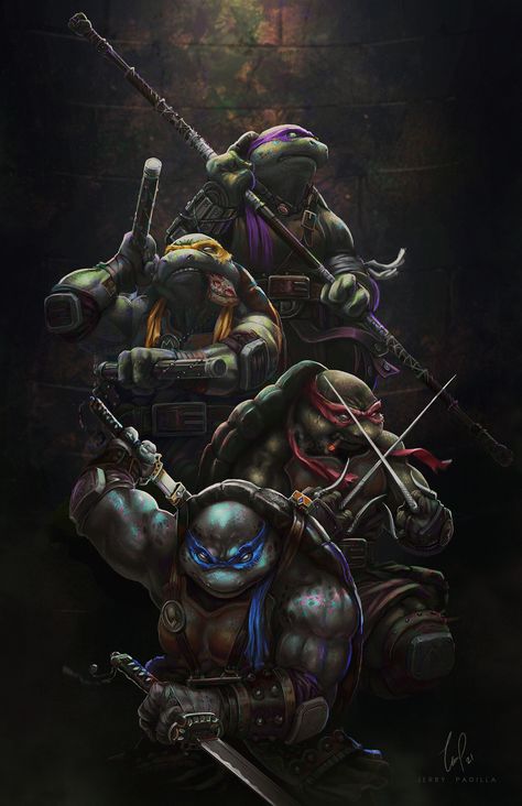 "TMNT" by Jerry Padilla Tmnt Wallpaper, Batman Decor, Turtle Wallpaper, Turtle Day, Tmnt Comics, Teenage Mutant Ninja Turtles Artwork, Teenage Mutant Ninja Turtles Art, Ninja Turtles Artwork, Tmnt Artwork