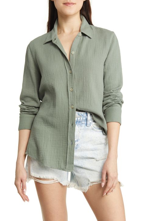 BP. Gauze Button-Up Shirt available at #Nordstrom Button Down Outfit, Gauze Shirt, My Shopping List, Shirt Outfit, Spring Summer Fashion, Button Up Shirts, Button Down Shirt, Button Up, Summer Fashion