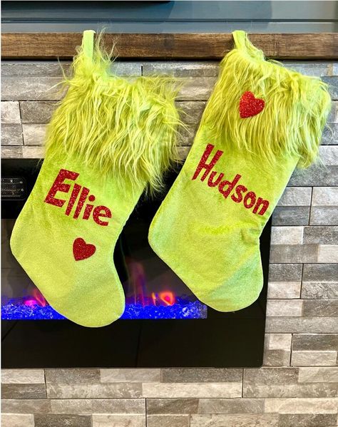 Personalized Stocking Grinchmas How the Grinch Stole Christmas Grinch Stocking - Etsy Grinch Mantle Decor, Grinch Stocking, Grinch Decor, Decorated Stockings, Personalized Stocking, The Grinch Stole Christmas, Southern Design, Christmas Grinch, Personalized Stockings