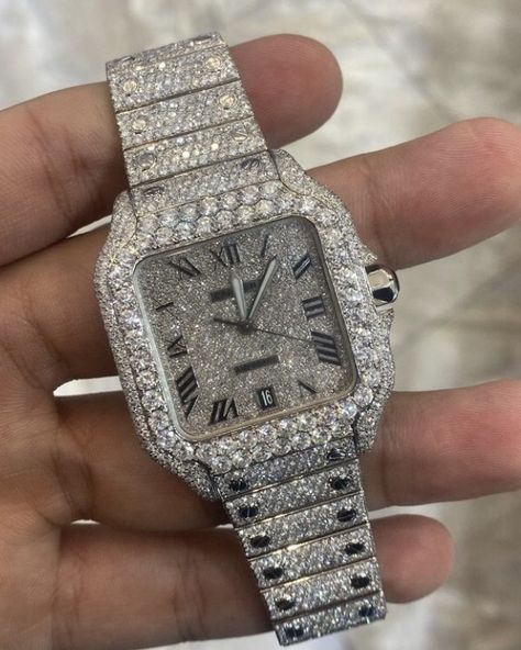 Cartier Diamond Watch, Cartier Santos Watch, Cartier Diamond, Diamond Watches, Expensive Jewelry Luxury, Nice Jewelry, Cartier Santos, Expensive Jewelry, Hip Hop Jewelry