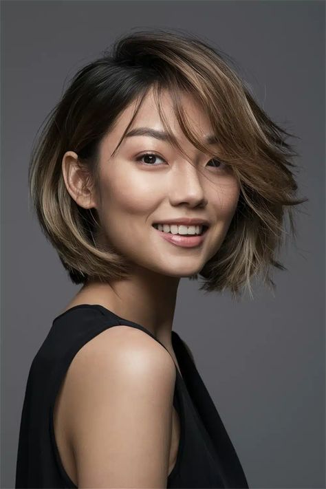 Capture the essence of youthful beauty with chic Ulzzang-inspired short hair styles that are perfect for any occasion. This hairstyle features soft layers that add volume and movement, framing your face beautifully. Whether you're going for a casual vibe or something more polished, this look effortlessly combines elegance with a trendy flair. Dive into the world of short hair styles and discover your next favorite look! Long Layered Bob, Short Hair Highlights, Asian Short Hair, Soft Layers, Long Pixie, Round Face Haircuts, Layered Bob, Short Hair With Bangs, Asian Hair