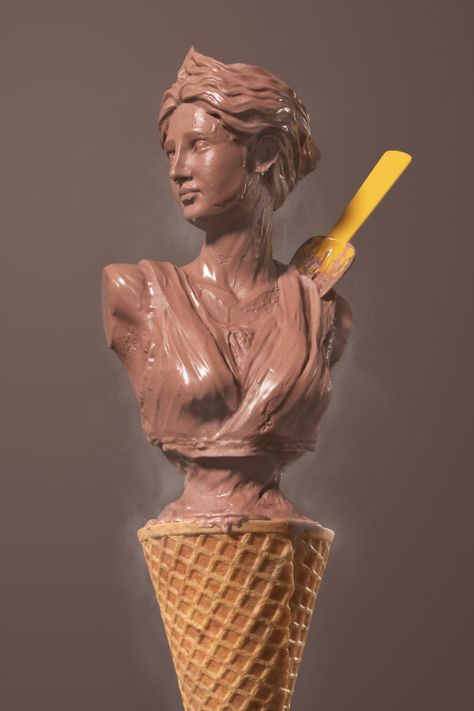 Habib's Ice Cream on Behance Easter Island Moai, Roman Food, Ice Cream Factory, Love And Gelato, Handmade Ice Cream, Famous Sculptures, Easter Island, Happy Art, Greek Goddess