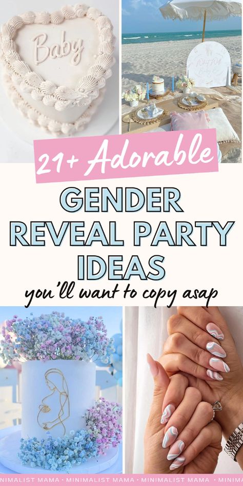 Planning a gender reveal party and need some gender reveal ideas to make it special? My list of gender reveal party ideas includes the best gender reveal cakes, games, themes, nails, cupcakes, decorations and more! Discover the best unique gender reveals, ways to reveal baby gender, and even baby shower ideas! Gender Revelation Ideas, Burnout Or Bows Gender Reveal Decorations, Best Gender Reveal Ideas Creative, Gender Reveal Ideas Cake, Ways To Reveal Baby Gender, Unique Gender Reveals, Gender Reveal Cake Ideas, Cake Nails, Gender Reveal Party Ideas