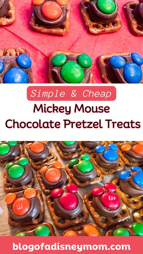 Simple and Cheap Mickey Mouse Chocolate Pretzel Treats Simple Mickey Mouse Cake, Mickey Mouse Rice Krispie Treats, Mickey Treats, Mickey Mouse Party Food, Mickey Mouse Desserts, Mickey Mouse Treats, Mickey Mouse Food, Mouse Chocolate, Disney At Home