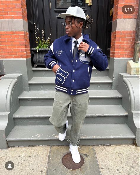 Preppy Black Mens Fashion, Schoolboy Aesthetic, Varsity Jacket Outfit Mens, Varsity Jacket Outfit, Black Men Fashion Urban, Trendy Boy Outfits, Classy Outfits Men, Image Swag, Black Men Street Fashion