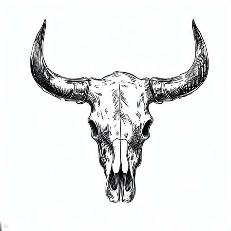 Skull And Horns Tattoo, Bulls Skull Tattoo, Buffalo Skull Tattoo Design, Bull Skull Stencil, Animal Skull Art Drawing, Bull Skull Tattoo Stencil, Bison Skull Drawing, Western Sunset Tattoo, Bull Tattoo Stencil