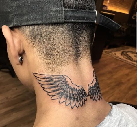 Wing Neck Tattoo, Cross With Wings Tattoo, Tiger Hand Tattoo, Wing Tattoos On Back, Alas Tattoo, Wing Tattoo Men, Arm Tattoos Drawing, Butterfly Wrist Tattoo, Side Neck Tattoo