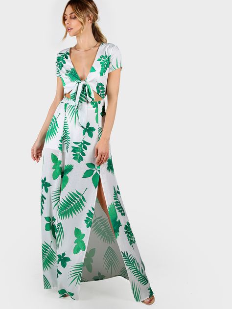 Shop Leaf Print Front Tie Leg Split Dress GREEN online. SheIn offers Leaf Print Front Tie Leg Split Dress GREEN & more to fit your fashionable needs. Leg Split Dress, Print Summer Dress, Green Leaf Print, Leg Split, Split Dress, Green Leaf, Leaf Print, Chic Dress, Leaf Prints