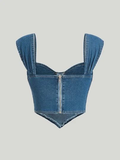 Women's Clothing | Dresses, Pants, Tops & More | SHEIN USA Corset Jean, Jean Corset Diy, Jeans Corset Pattern, Jean Corset Top Diy, Jeans Corset Diy, Denim Top Diy, Diy Denim Top, Corset And Jeans, Diy Clothes Patterns