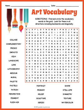 Art Vocabulary, Word Search Puzzles Printables, Puzzle Worksheet, No Prep Activities, Rainbow Loom Patterns, Prep Activities, Spy Games, Study Project, Bell Ringers