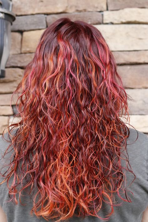 Red Hair with Gold + Pink Highlights Ginger Pink Highlights, Hair With Red Highlights, Copper Red Hair, Red Highlights, Pink Highlights, Copper Red, Metallic Pink, Hair Inspo Color, Pink Hair