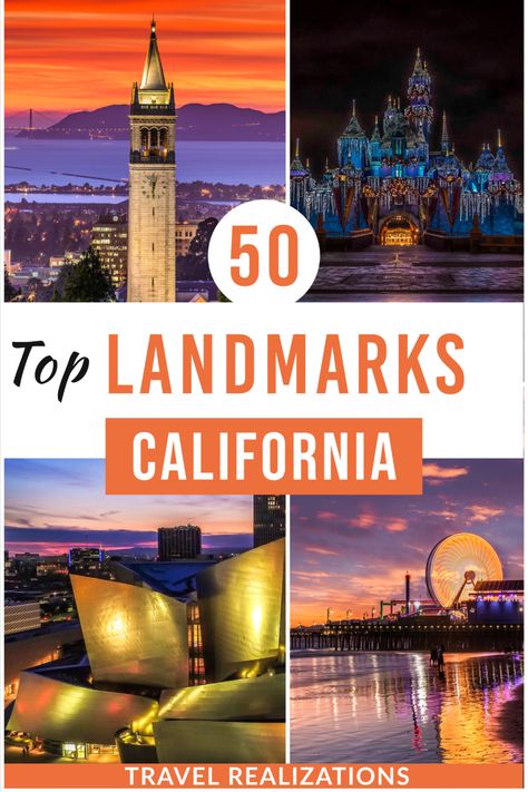 Discover 50 top California landmarks to experience the Golden State's diverse landscapes, rich history, culture, and spirit. California Landmarks, North America Road Trip, Usa Destinations, Usa Roadtrip, North America Travel Destinations, Airbnb Promotion, Budget Friendly Travel, Travel Bucket List Usa, Canada Destinations