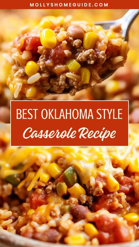 Explore the essence of Oklahoma style casserole with this mouthwatering recipe! Bring a touch of Southern comfort to your dinner table with this hearty and flavorful dish. Packed with wholesome ingredients and bursting with rich flavors, this casserole is sure to become a family favorite. Whether you're craving a cozy weeknight meal or looking to impress guests at your next gathering, this Oklahoma style casserole is the perfect choice. Southern Casserole Recipes, Oklahoma Recipes, Rice Mix, Spanish Rice, Corn Kernel, Southern Comfort, Frozen Corn, Green Chile, Casserole Recipe