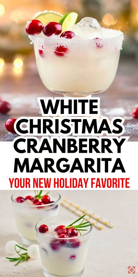 Celebrate the season with this White Christmas cranberry margarita! This festive cocktail combines the tartness of cranberries with the smoothness of tequila and a frosty white twist for a holiday-ready drink. Perfect for Christmas parties or cozy nights in. Save this pin to add a little holiday cheer to your cocktail list! Good Christmas Alcoholic Drinks, White Christmas Margarita Pitcher Recipe, Christmas Spicy Margarita, White Christmas Cranberry Margarita, Christmas Alcholic Drinks Creamy, Easy Holiday Margarita, Hennessy Christmas Drinks, Large Batch Christmas Margarita, Tequila Based Christmas Drinks