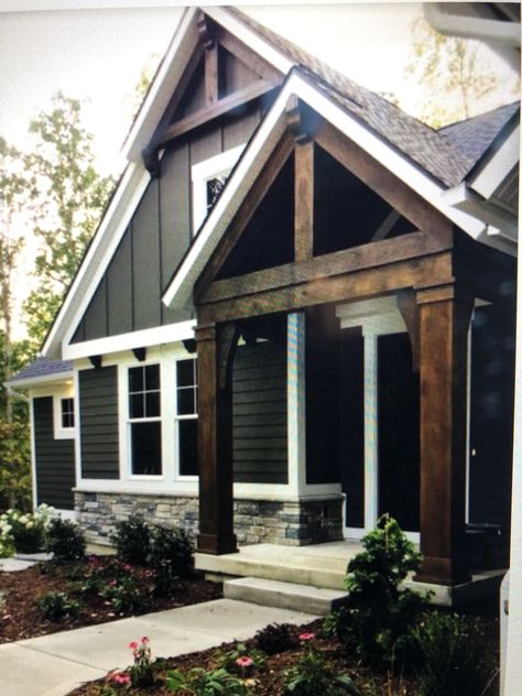 Grey Siding With Wood Accents, Dark Gray Home Exterior, Charcoal Siding House, Dark Grey Exterior House, House Siding Ideas Exterior Colors, Sherwin Williams House Colors, Dark Siding House, Dark Gray Siding, Dark Grey Siding