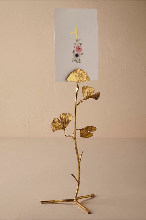 Gingko Leaf Card Holder #ad #AnthroFave #AnthroRegistry Anthropologie Wedding Table Number Holders, Floral Table Numbers, Table Etiquette, Bhldn Wedding, Table Card Holder, Gingko Leaves, Gold Wedding Theme, Leaf Cards, Wedding Card Holder