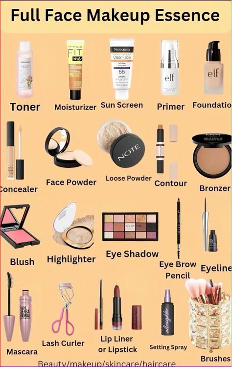 Makeup Products List For Beginners, Goth Makeup Tutorial Step By Step, Beginner Make Up Tutorial Step By Step, Step By Step Makeup For Beginners, Aesthetic Clipboard, How To Do Makeup For Beginners, Makeup Checklist, Good Makeup Products, Makeup Cheat Sheets