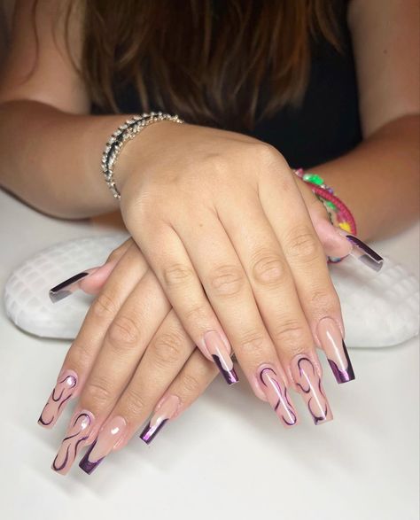 #nails #gelx #nailart #metallic #chrome #purple #frenchtip Chrome Purple, Disco Nails, Fall Nail, Fall Nail Designs, Nail Ideas, Nail Designs, Nail Art, Prom, Nails