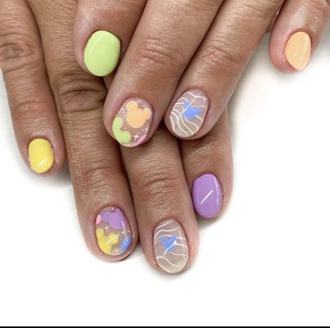 Retro Disney Nails, Colorful Disney Nails, Disney Cruise Nails, Subtle Disney Nails, Disneyland Nails, Mouse Nails, Disney Nail Designs, Disney Inspired Nails, Minnie Mouse Nails