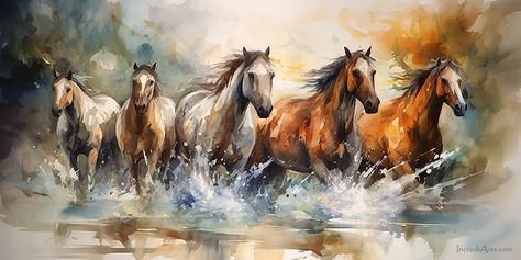 Concept: Gracia Caballero Ruiz, Spain Theme: Nature painting of wild horses on the run Wild Horses Painting, Seven Horses Painting, Horses Painting, Wild Horses Running, Professional Illustration, Running Art, Badminton Court, Horses Running, Theme Nature