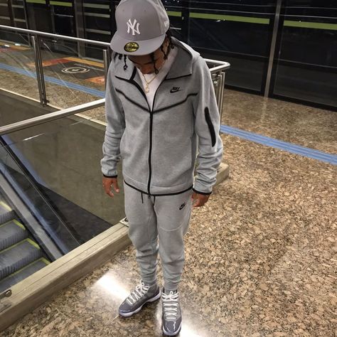 Cool Grey Jordan 6s Outfit, Jordan 6 Cool Grey Outfit, Cool Grey 11s Outfits Men, Jordan 11 Cool Grey Outfit, Jordan 11 Outfit Men, Nike Tech Fleece Grey, Grey Nike Tech, Drip Clothing, Jordan 11 Outfit