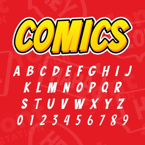 Comic Font Alphabet, Super Hero Font, Font For Comic, Avengers Font, Comic Font Canva, Superhero Font, Creations Logo, Comic Book Font, Book Font