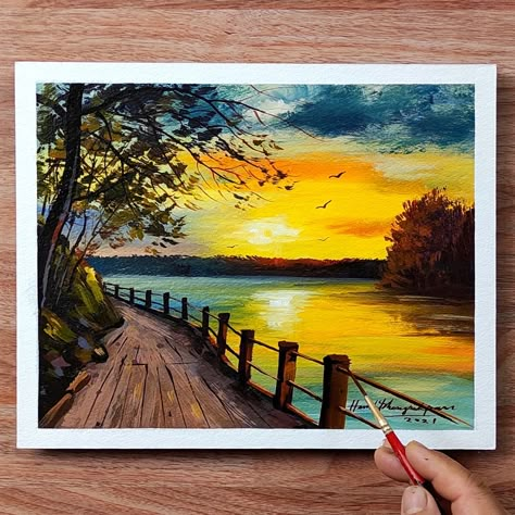 New acrylic landscape painting 🎨😍 | landscape art | New acrylic landscape painting 🎨😍 | By Hamlet Shougrakpam Art Nature Paintings Acrylic, Watercolor Scenery, Beautiful Landscape Paintings, Canvas For Beginners, Acrylic Landscape, Small Canvas Paintings, Beautiful Art Paintings, Canvas Painting Tutorials, Scenery Paintings