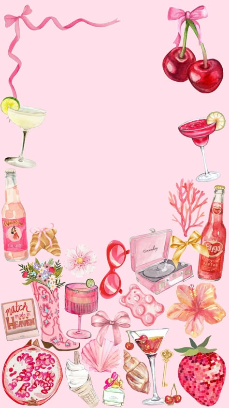 #summer #wallpaper #vibes Pink Girlie Wallpaper Iphone, Asterisk Wallpaper, Phone Summer Wallpaper, Birthday Phone Wallpaper, Girly Summer Aesthetic, Pink Collage Wallpaper, Summer Wallpaper Phone, Summer Prints Wallpaper, Cherry Wallpaper