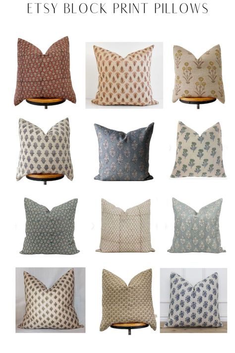 Block Print Pillows Living Room, Block Print Throw Pillows, Block Print Pillow Cover, Condo Aesthetic, Diy Burp Cloths, Capsule Packing, Block Print Pillows, Kitchen Library, Burp Cloths Diy