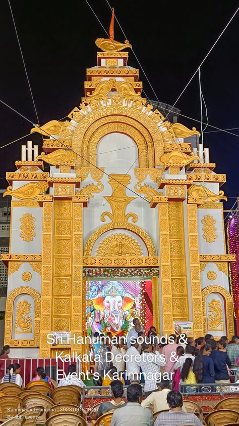 Durga Pandal Design, Tharmokol Art, Durga Puja Pandal Decoration, Puja Pandal Decoration, Hindu Decor, Durga Puja Pandal, Traditional Office Decor, Saraswati Picture, Pandal Decoration