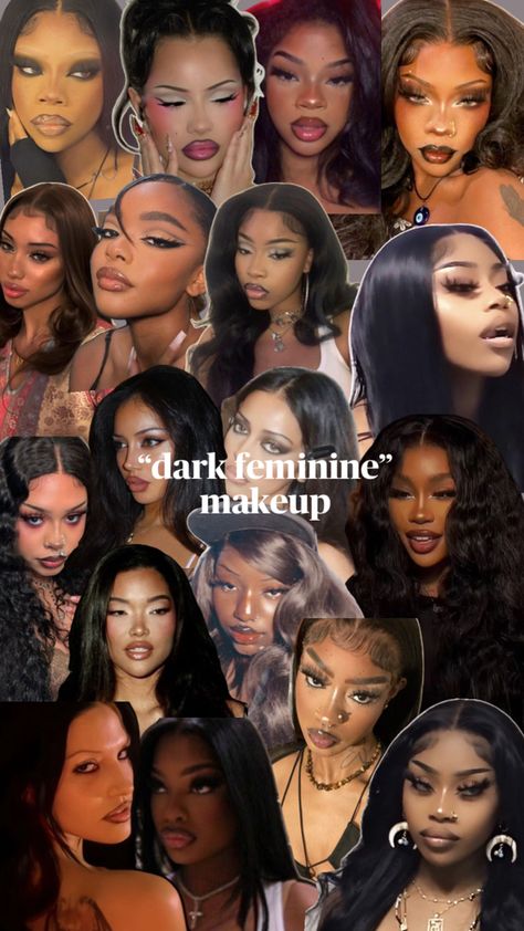 dark feminine makeup aesthetic, unapproachable makeup, dark makeup black women, baddie makeup Black Women Baddie, Unapproachable Makeup, Dark Feminine Makeup, Feminine Black Women, Feminine Makeup, Makeup Dark, Afro Punk Fashion, Brown Girls Makeup, Bold Makeup Looks