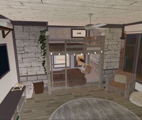 bunk beds, brown aesthetic Bloxburg Bedroom Ideas Bunk Beds, Bunk Bed Bloxburg, Bloxburg Bunk Bed Ideas, Bloxburg Bunk Bed, Aesthetic Bunk Bed, Custom Bunk Beds, Bloxburg Codes, Bloxburg House, Brown Aesthetic