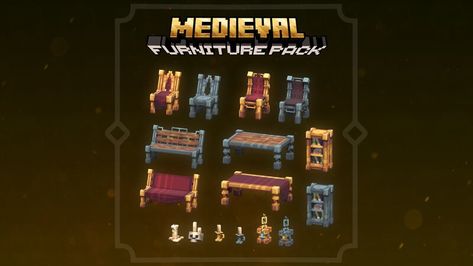 Minecraft Medieval Furniture, Furniture Minecraft, Minecraft Models, Minecraft Texture Pack, Voxel Art, Medieval Furniture, Minecraft Medieval, Stone Bench, Minecraft 1