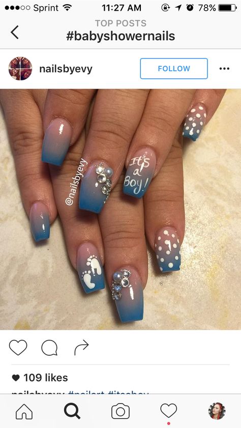 Nail Art Baby Shower Ideas, Baby Shower Nail Art Designs, Baby Boy Shower Nails, Boy Baby Shower Nail Ideas, Baby Nails Design Pregnancy, Baby Shower Nails Neutral, Baby Boy Nails Designs, Baby Boy Nail Ideas, Boy Baby Shower Nails