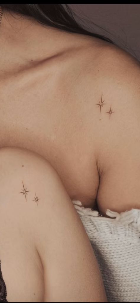 Dainty Starburst Tattoo, Diamond Sparkle Tattoo, Sparkle Tattoo Ideas Shoulder, Sparkle Hip Tattoo, Sparkle Aesthetic Tattoo, Sparkle Tattoo Collar Bone, Sparkle Neck Tattoo, Star Tattoos Collar Bone, Collarbone Sparkle Tattoo