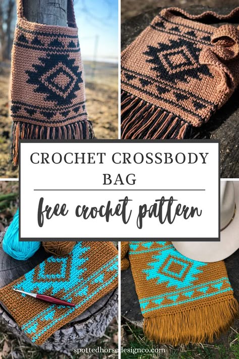 Tapestry crochet crossbody bag pattern Lion Beanie Crochet, Western Crochet Projects, Crochet Wayuu Bag Pattern Free, Crochet Medicine Bag, Country Crochet Patterns, Crochet Tapestry Bag Pattern Free, Crochet Western Patterns, Mochilla Bag Pattern Free, Crossbody Crochet Bag Pattern Free