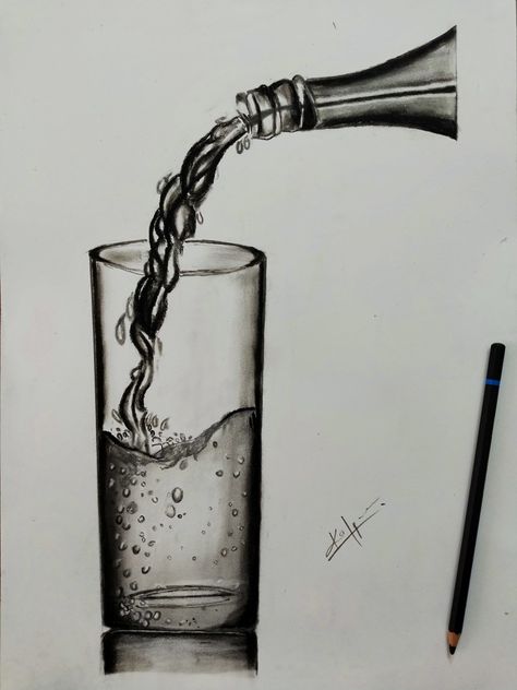 How To Draw A Glass of Water ll Pencil Sketch - YouTube Still Live Sketching, Glass Bottle Drawing Sketch, Live Object Drawing, Water Sketch Pencil, Live Sketching Objects, Still Lives Drawing, 3d Pencil Sketches, Shading Pencil, How To Draw Water