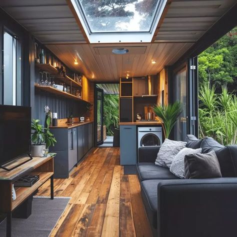 Container Home Living Room, Cute Shipping Container Homes, Container House Decor, Shipping Container House Interior, Shipping Container Cabin Interior, Container Home Interior Design, 2 Bedroom Container Home, Container House Design Interior, Small Container House Design